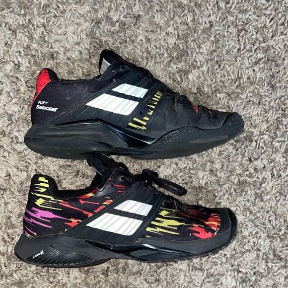 Babolat Fury Tennis Shoes Black & Neon Yellow Orange Violet - Picture 5 of 9